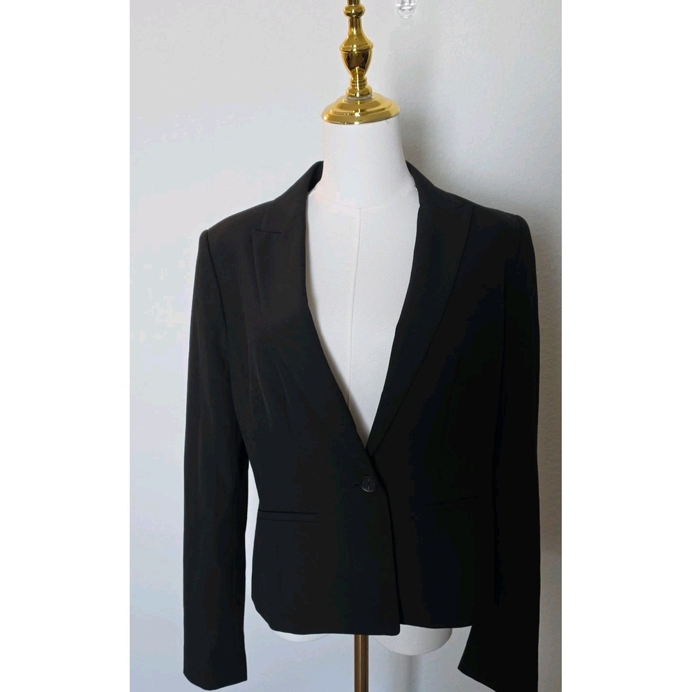 Ann Taylor Black Single Button Blazer Jacket Size 8 Neutral Professional Career